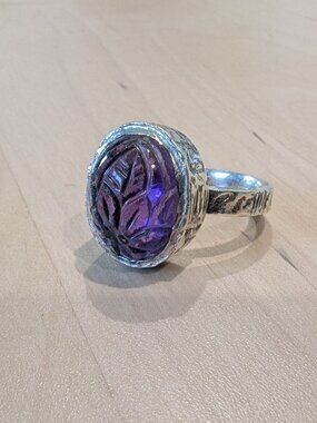 Sundance Sterling Silver Carved Amethyst Ring size 8
